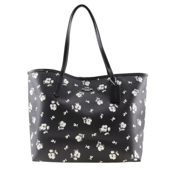 COACH Floral print Tote Bag CP073 black PVC flour Women - Picture 1 of 6